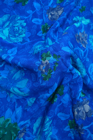 Floral Digital Printed Indigo Blue Crepe Saree