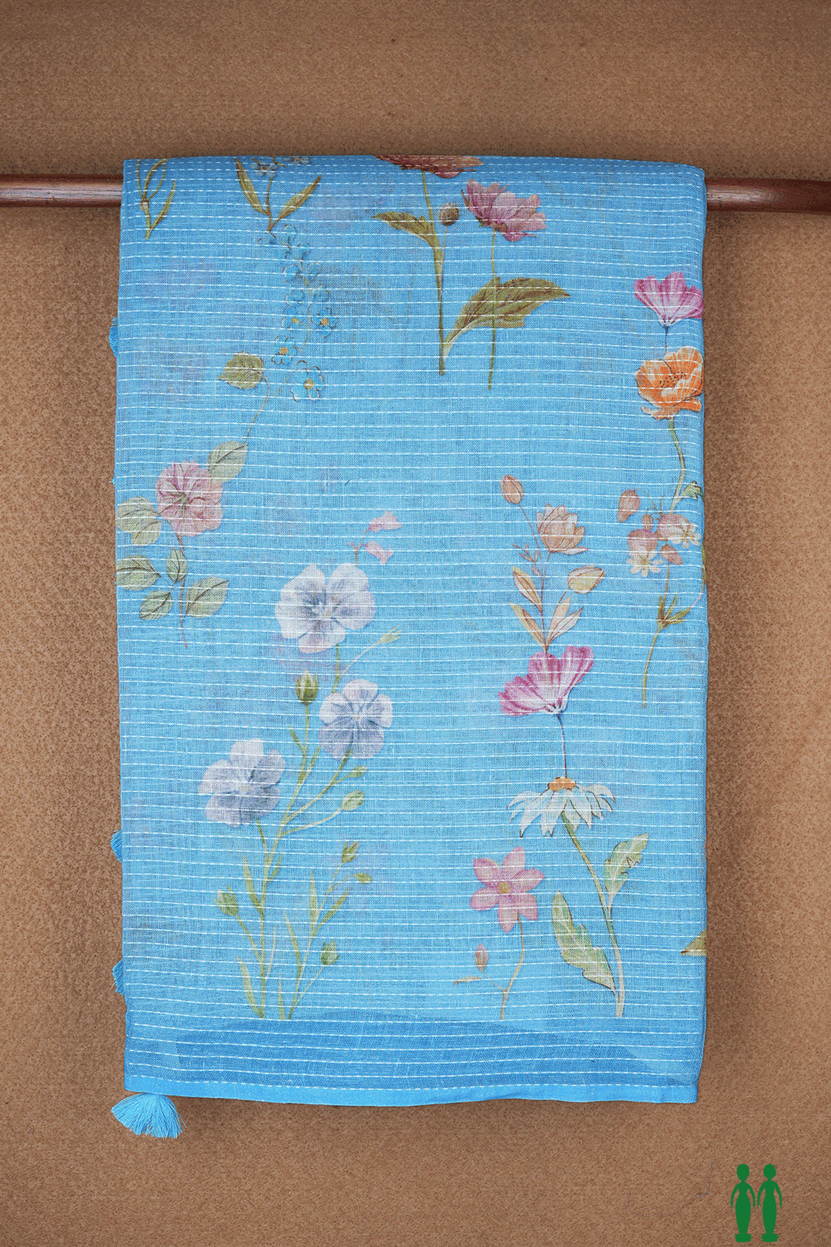 Floral Digital Printed Light Blue Linen Saree