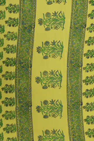 Floral Digital Printed Lime Green Crepe Silk Saree