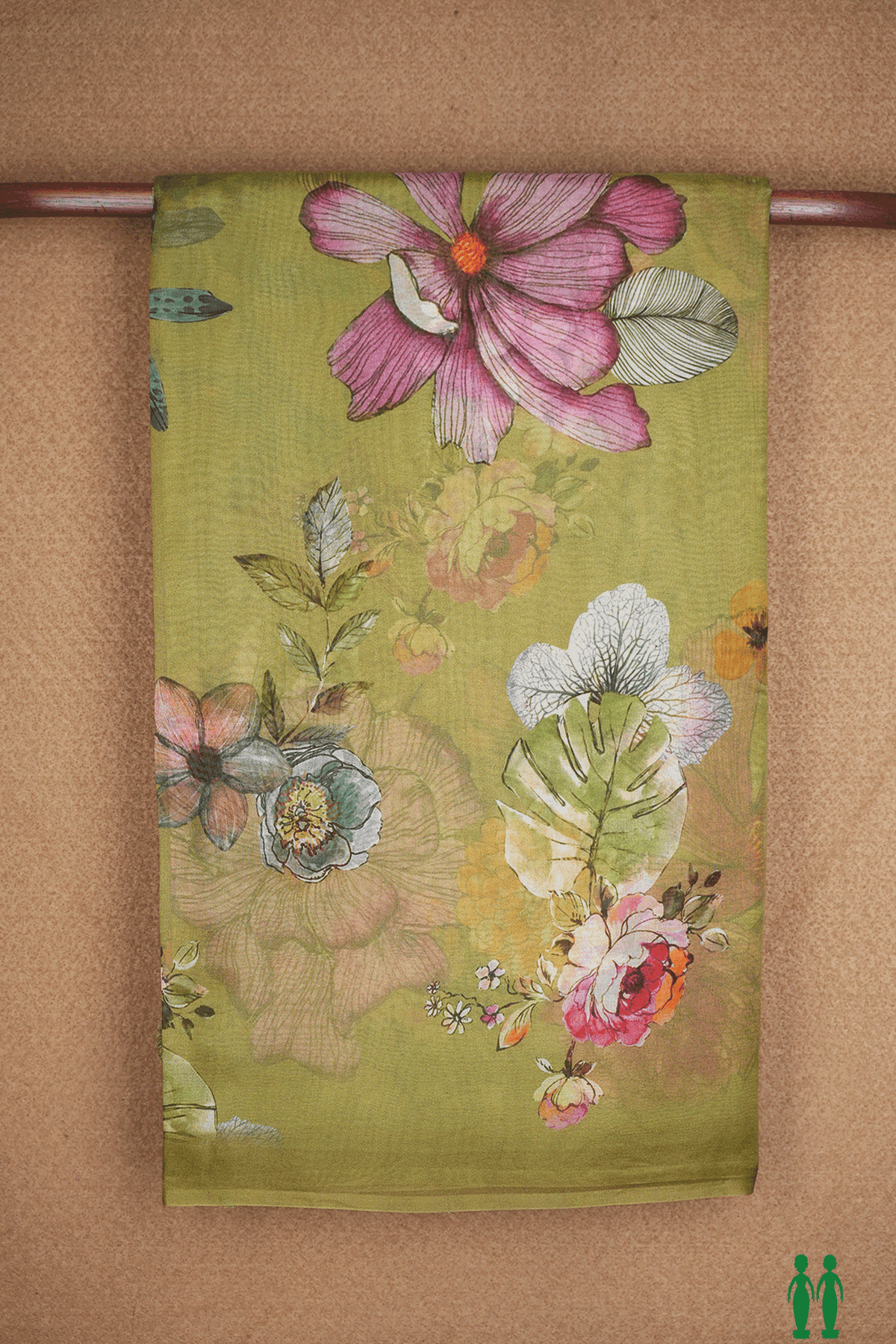 Floral Digital Printed Mehendi Green Organza Silk Saree