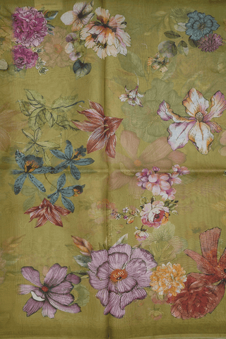 Floral Digital Printed Mehendi Green Organza Silk Saree