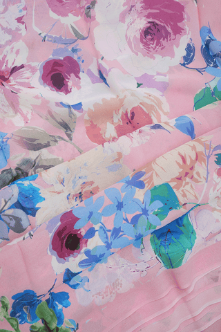 Floral Digital Printed Multicolor Crepe Saree