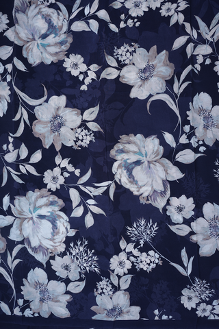 Floral Digital Printed Navy Blue Crepe Saree