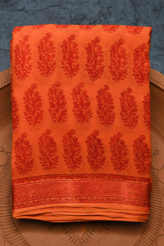 Floral Digital Printed Ochre Orange Chiffon Saree