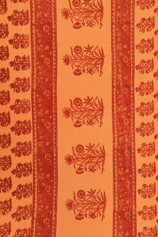 Floral Digital Printed Orange Crepe Silk Saree