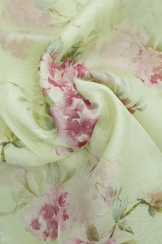 Floral Digital Printed Pale Green Organza Silk Saree