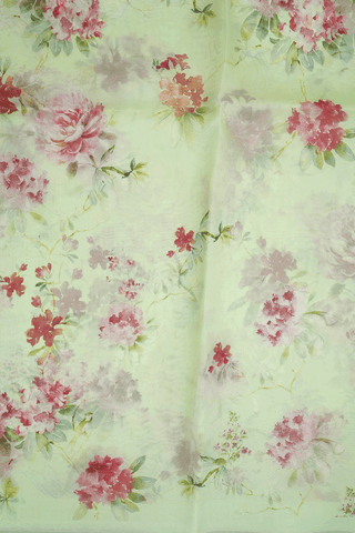 Floral Digital Printed Pale Green Organza Silk Saree