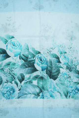 Floral Digital Printed Pastel Blue Linen Saree