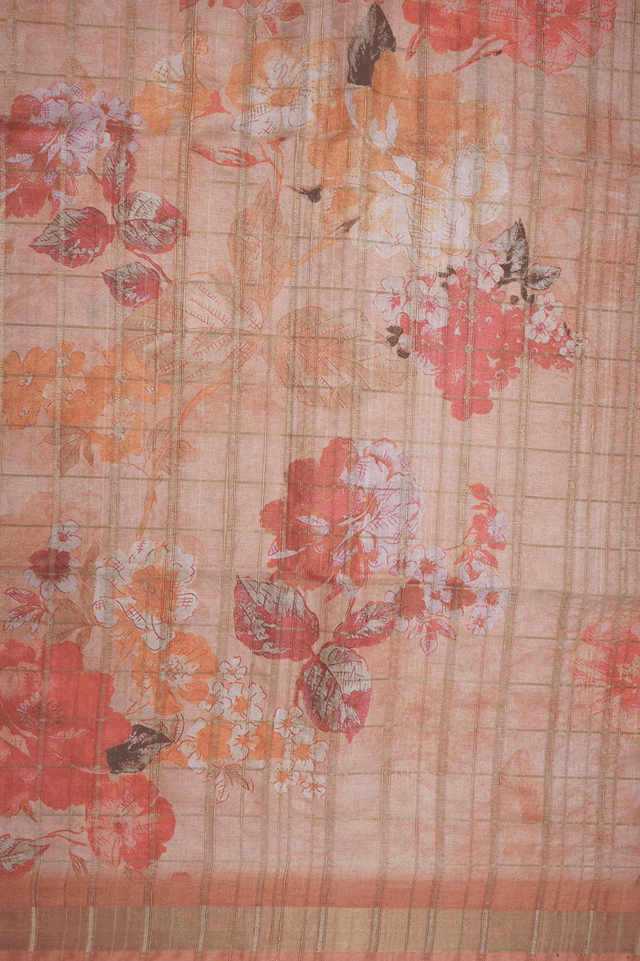 Floral Digital Printed Pastel Orange Semi Tussar Silk Saree