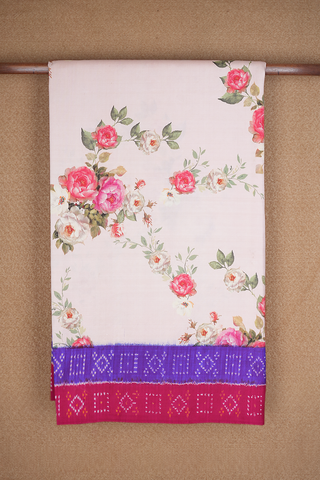 Floral Digital Printed Powder Pink Kanchipuram Silk Saree