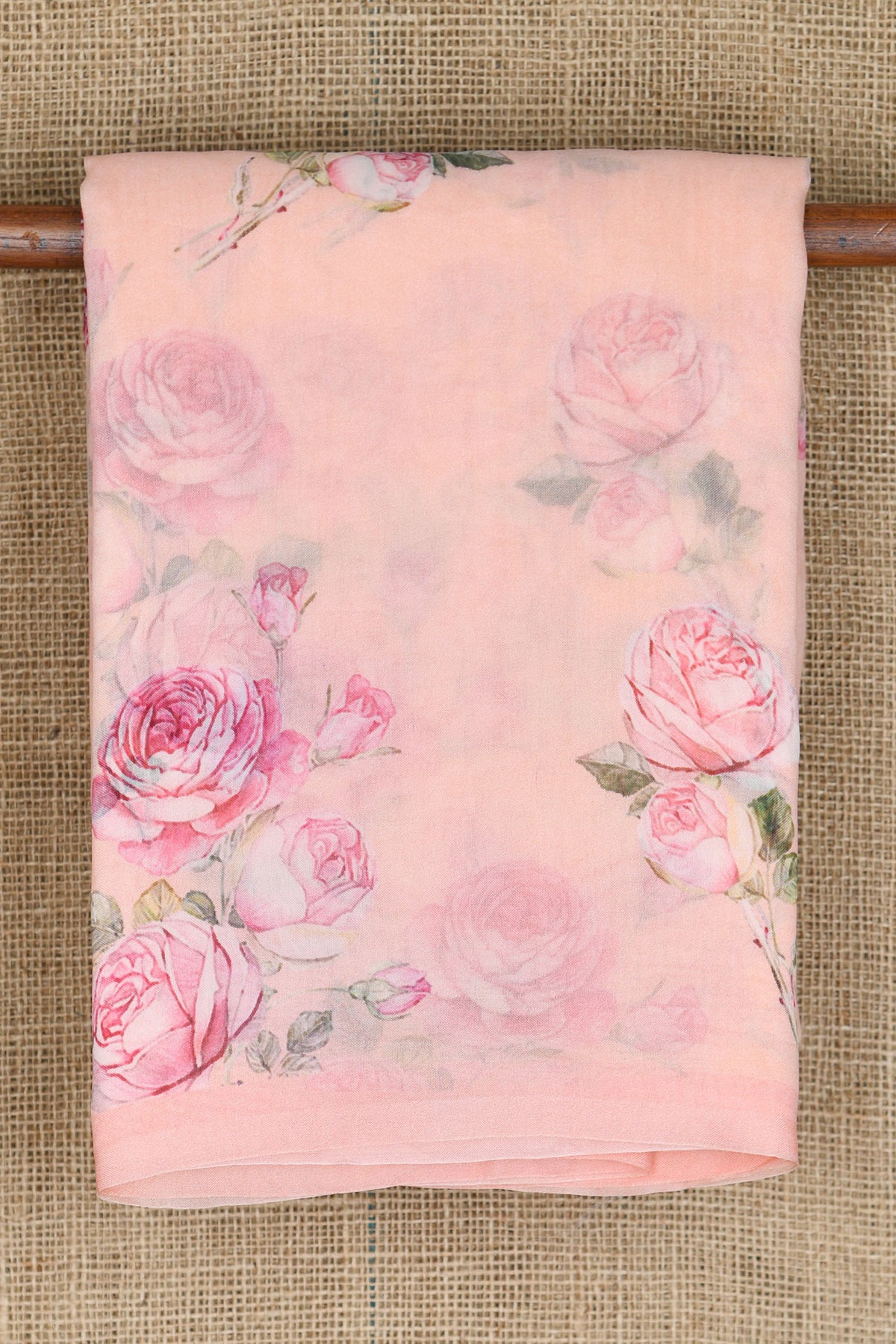 Botanical Digital Printed Pastel Pink Organza Silk Saree