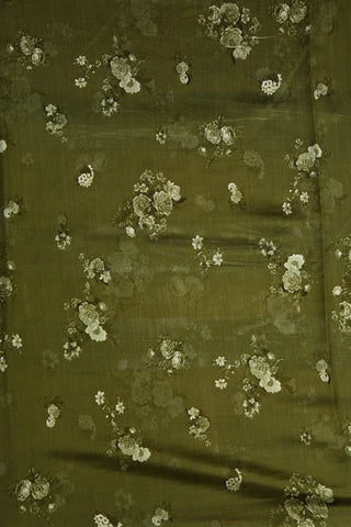 Botanical Digital Printed Olive Green Organza Silk Saree