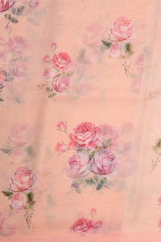 Botanical Digital Printed Pastel Pink Organza Silk Saree