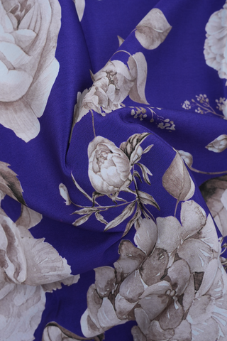 Floral Digital Printed Regal Purple Crepe Saree