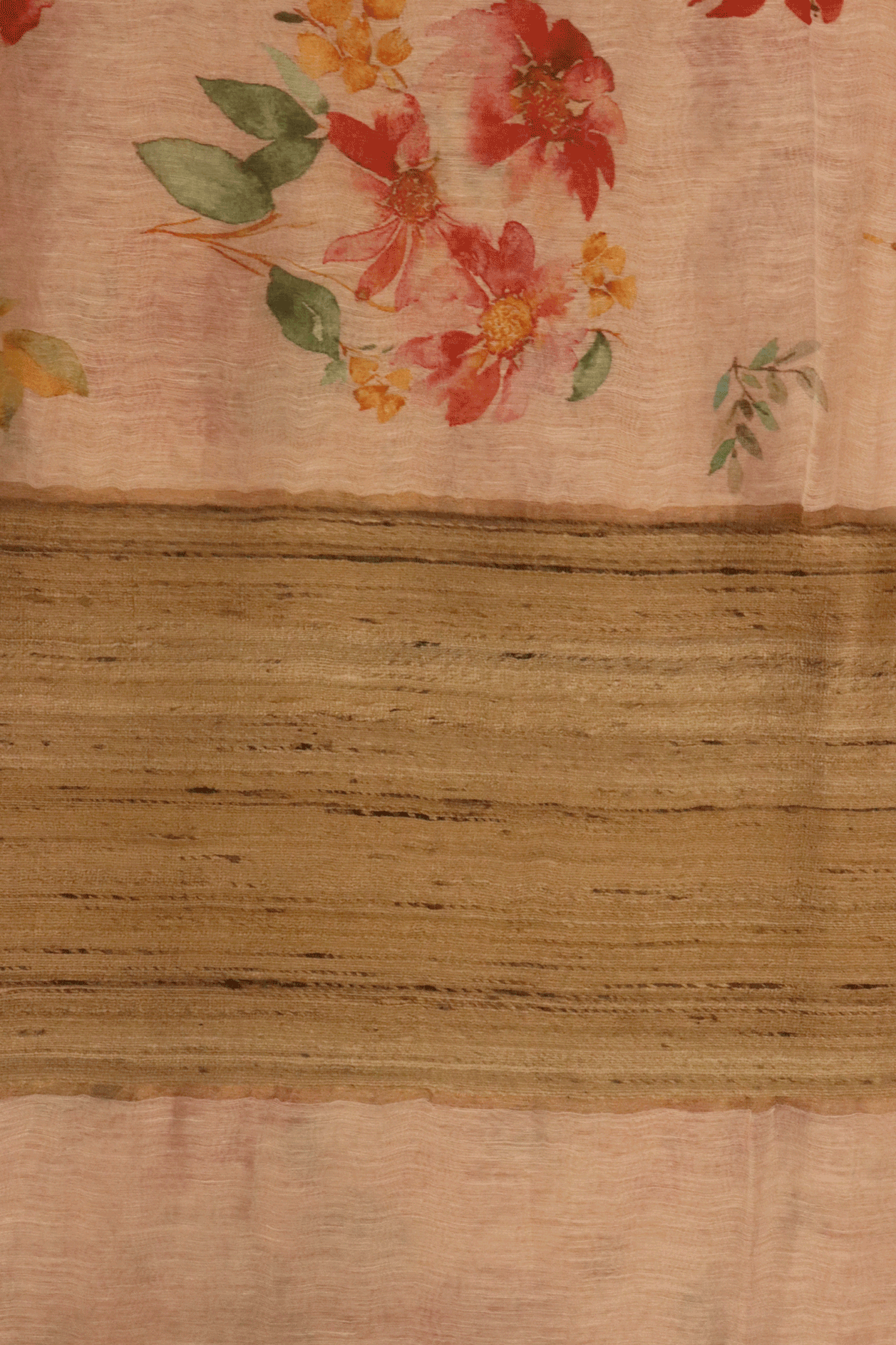 Floral Digital Printed Rose Gold Linen Saree