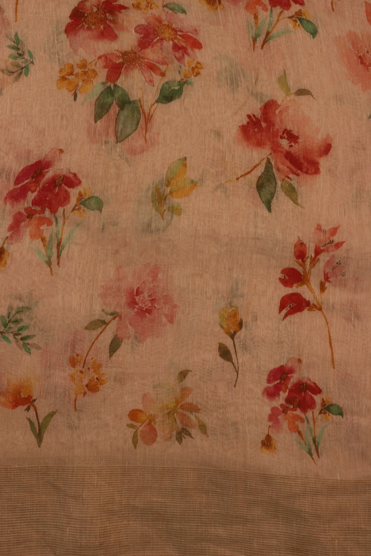 Floral Digital Printed Rose Gold Linen Saree