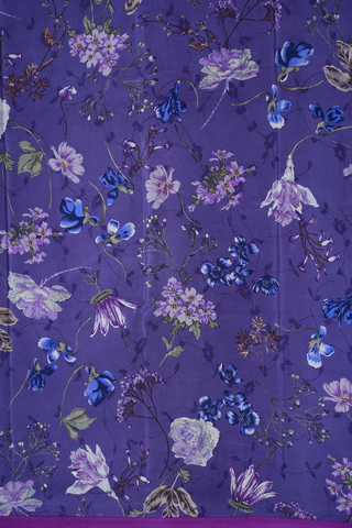 Floral Digital Printed Royal Purple Crepe Saree