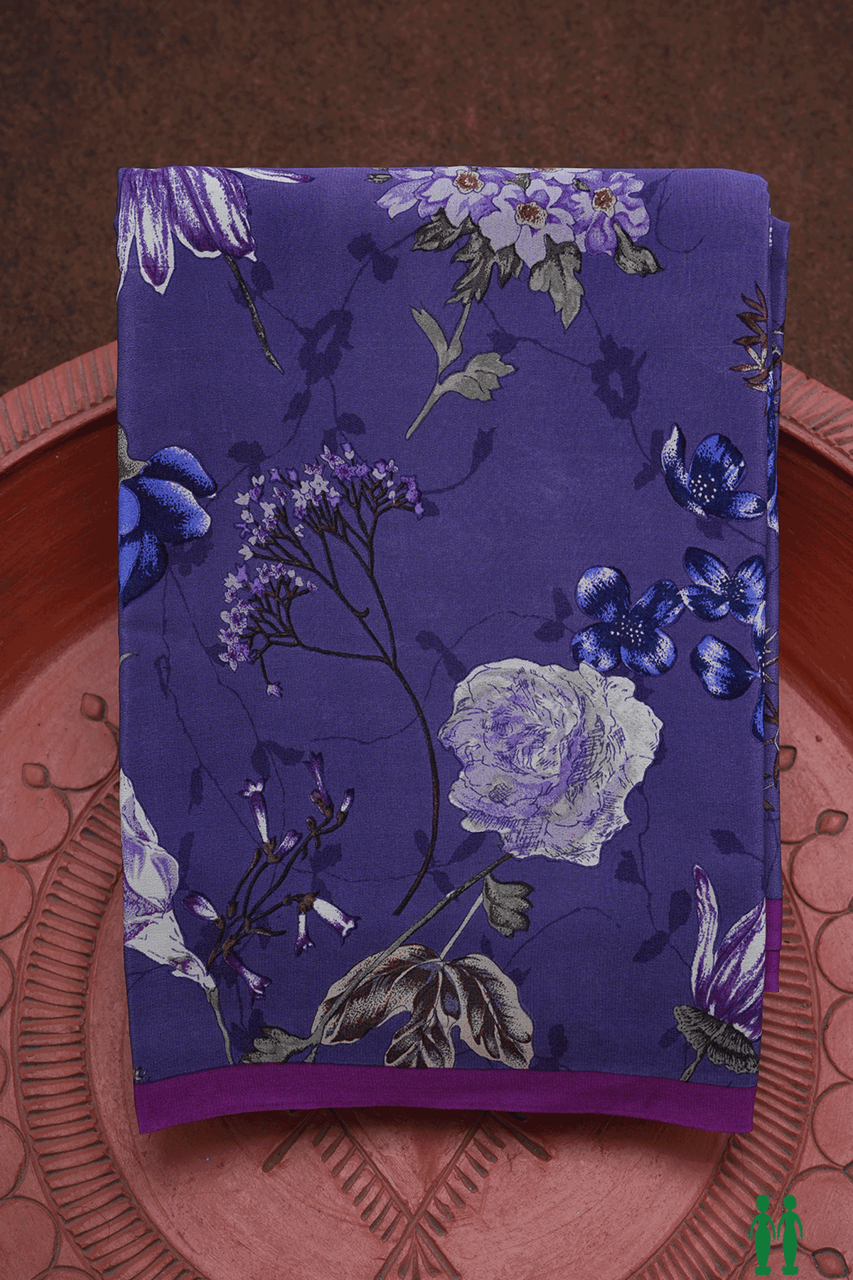 Floral Digital Printed Royal Purple Crepe Saree