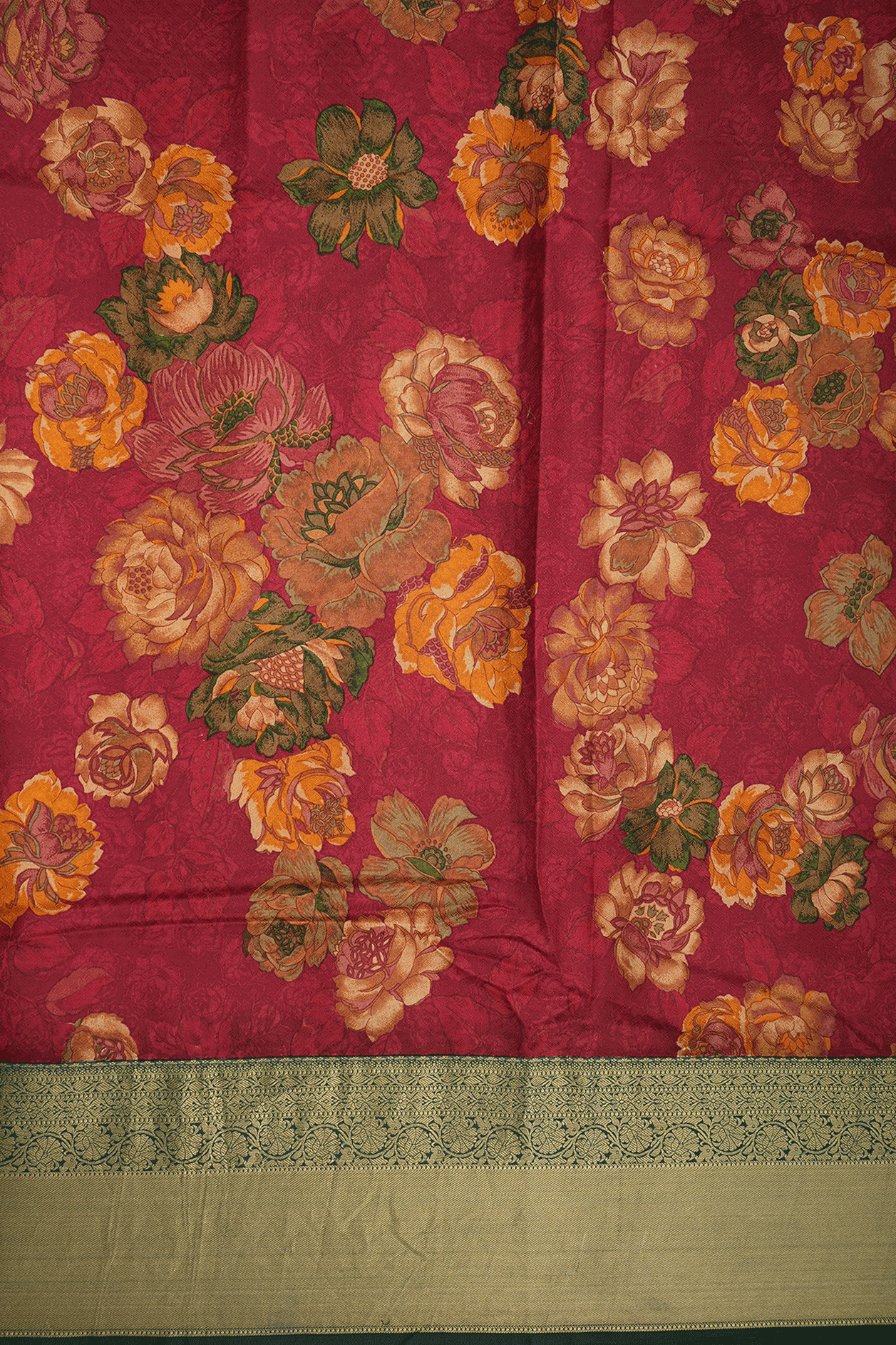Floral Digital Printed Rust Red Kanchipuram Silk Saree