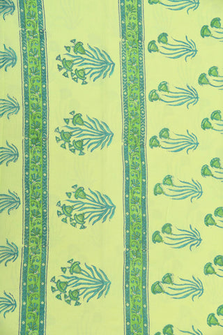 Floral Digital Printed Soft Green Chiffon Saree