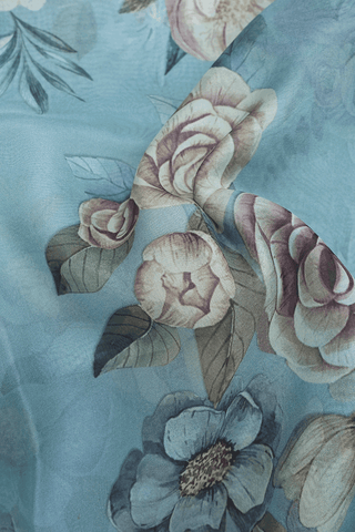Floral Digital Printed Steel Blue Organza Silk Saree