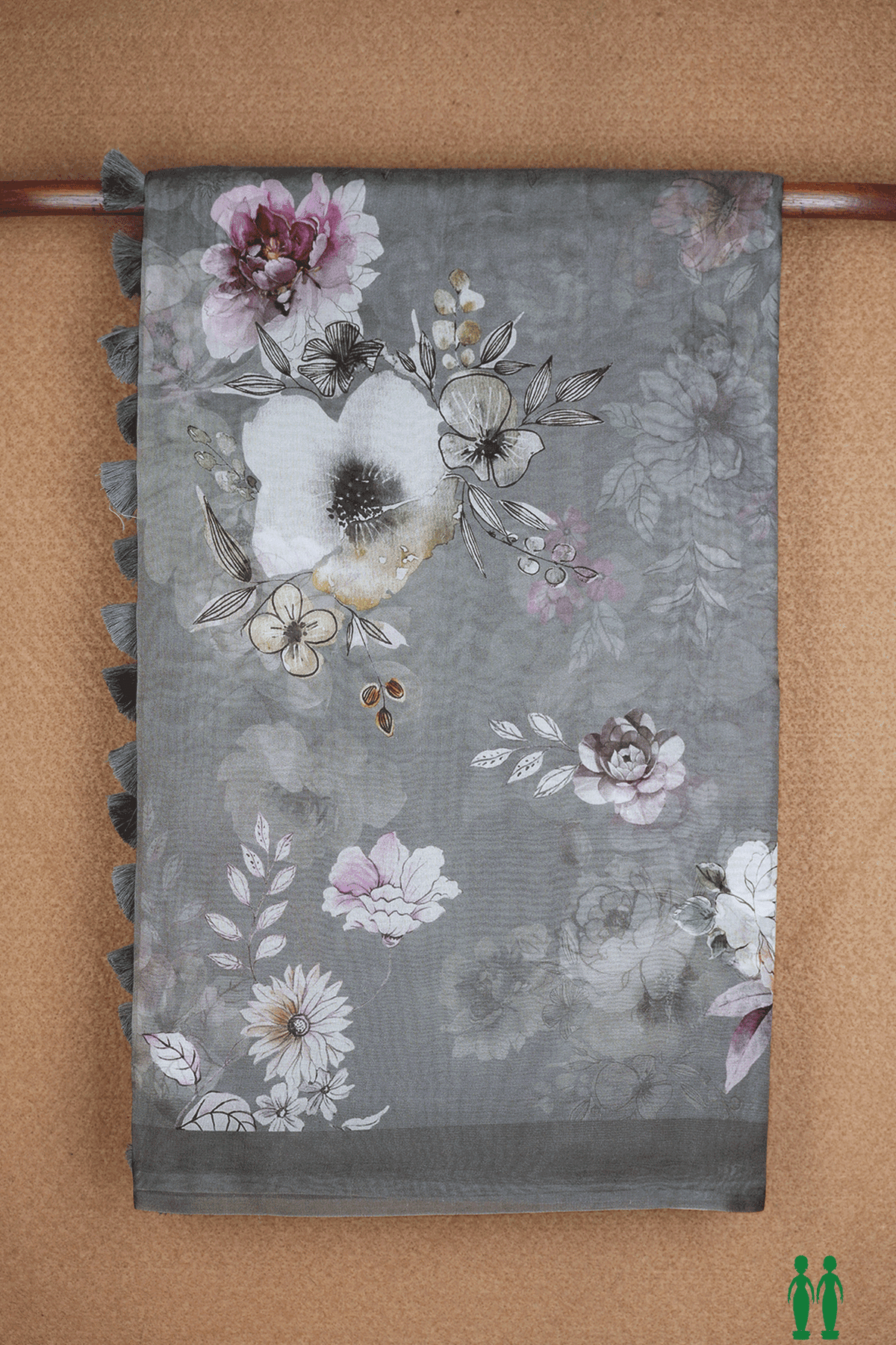 Floral Digital Printed Steel Grey Organza Silk Saree