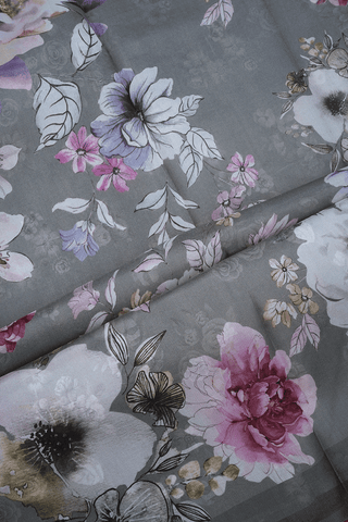 Floral Digital Printed Steel Grey Organza Silk Saree