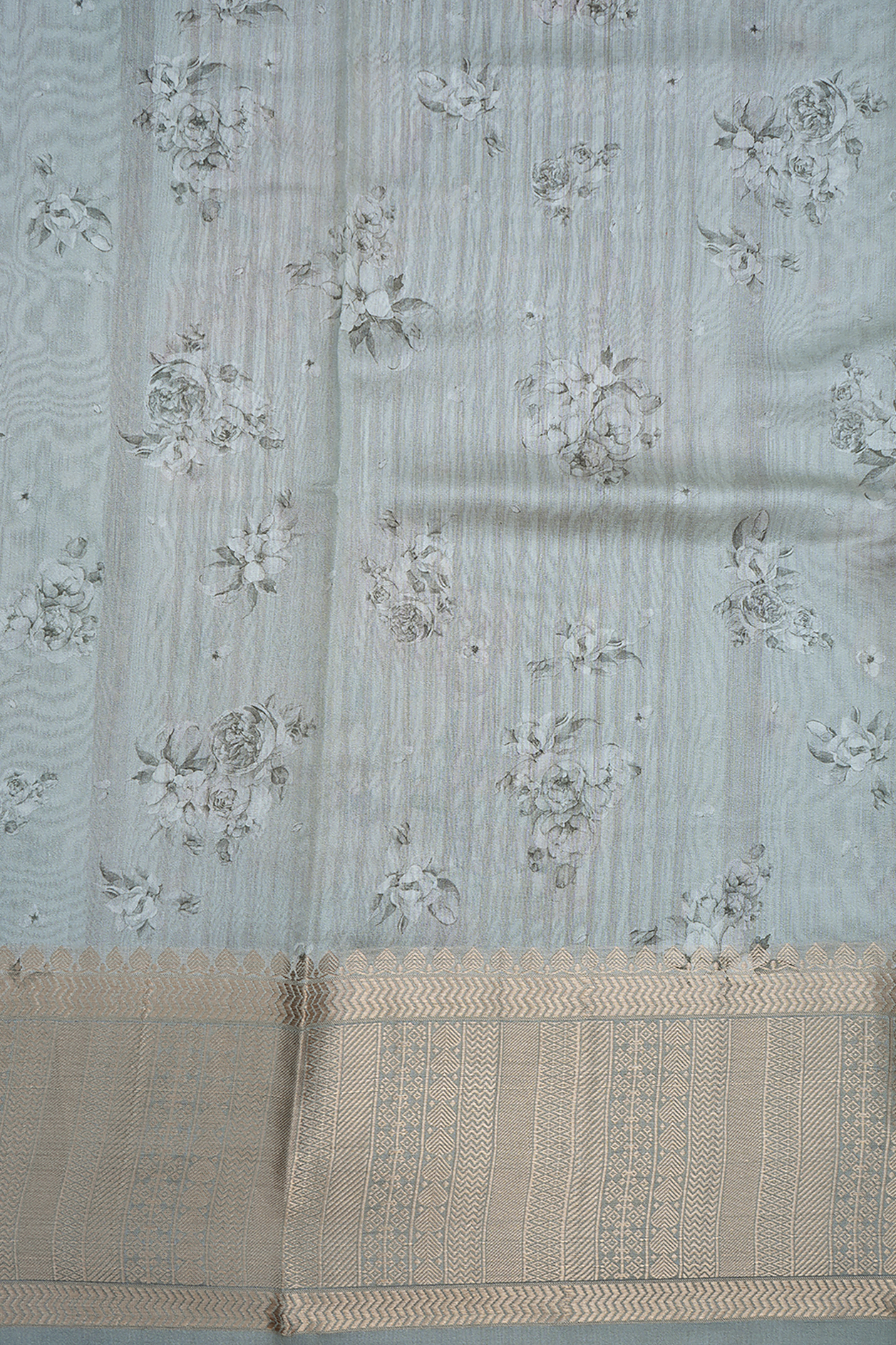 Floral Digital Printed Stone Blue Raw Silk Saree