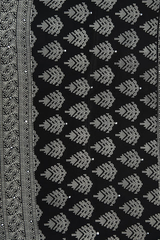 Floral Digital Printed With Mirror Work Black Crepe Silk Saree