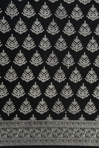 Floral Digital Printed With Mirror Work Black Crepe Silk Saree