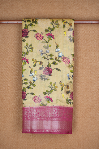 Floral Digital Printed Yellow Raw Silk Saree