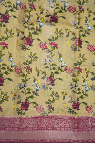 Floral Digital Printed Yellow Raw Silk Saree
