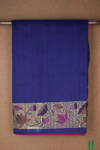 Floral Embroidered Border Navy Blue Semi Tussar Silk Saree