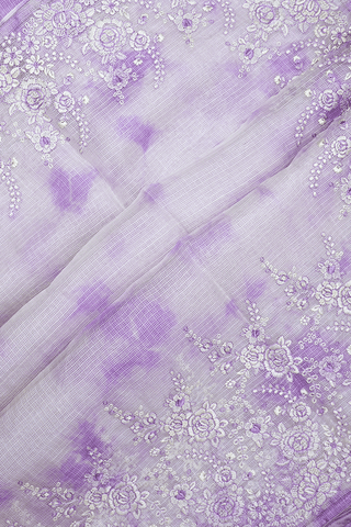 Floral Embroidered Border Plain Pastel Purple Kota Silk Saree