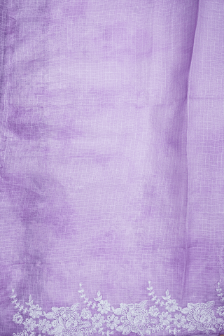 Floral Embroidered Border Plain Pastel Purple Kota Silk Saree