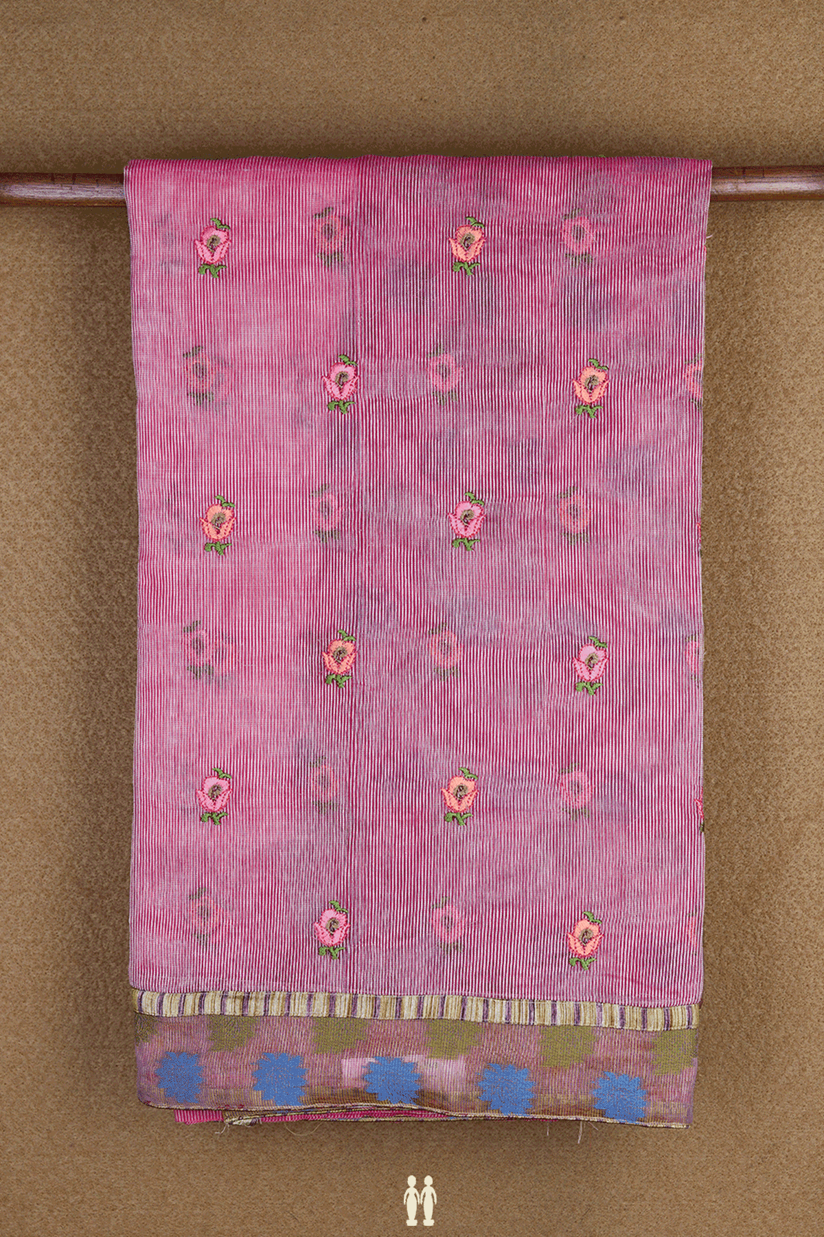 Floral Embroidered Buttas Dark Pink Kota Cotton Saree