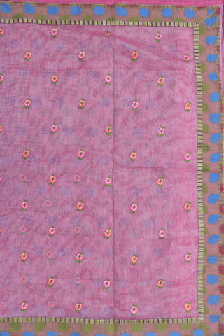 Floral Embroidered Buttas Dark Pink Kota Cotton Saree