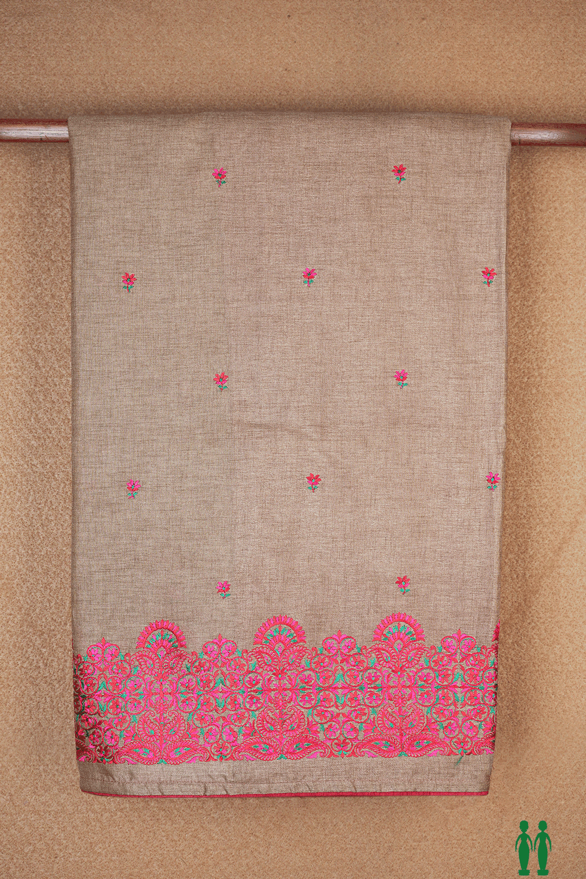 Floral Embroidered Buttis Cocoa Brown Semi Tussar Silk Saree