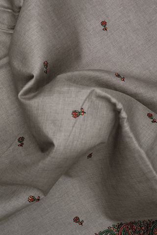 Floral Embroidered Buttis Stone Grey Semi Tussar Silk Saree