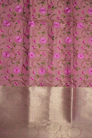 Floral Embroidered Design Blush Pink Kota Cotton Saree