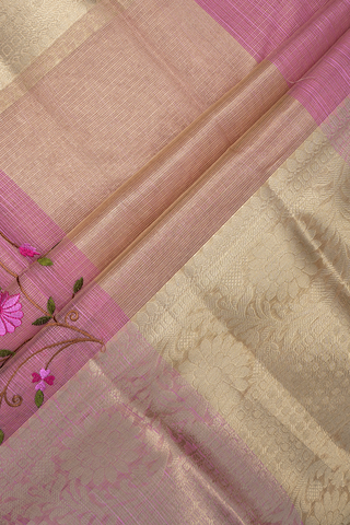 Floral Embroidered Design Blush Pink Kota Cotton Saree
