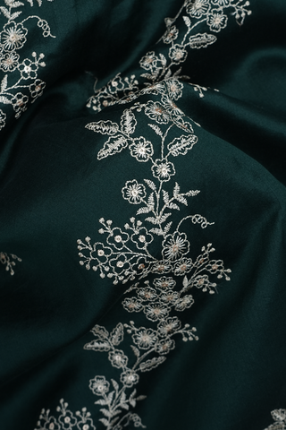 Floral Embroidered Design Bottle Green Tussar Silk Saree