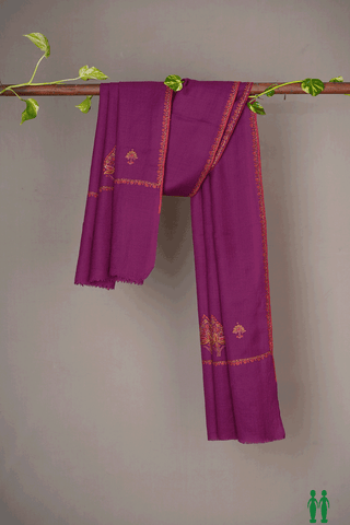 Floral Embroidered Design Grape Purple Woolen Shawl
