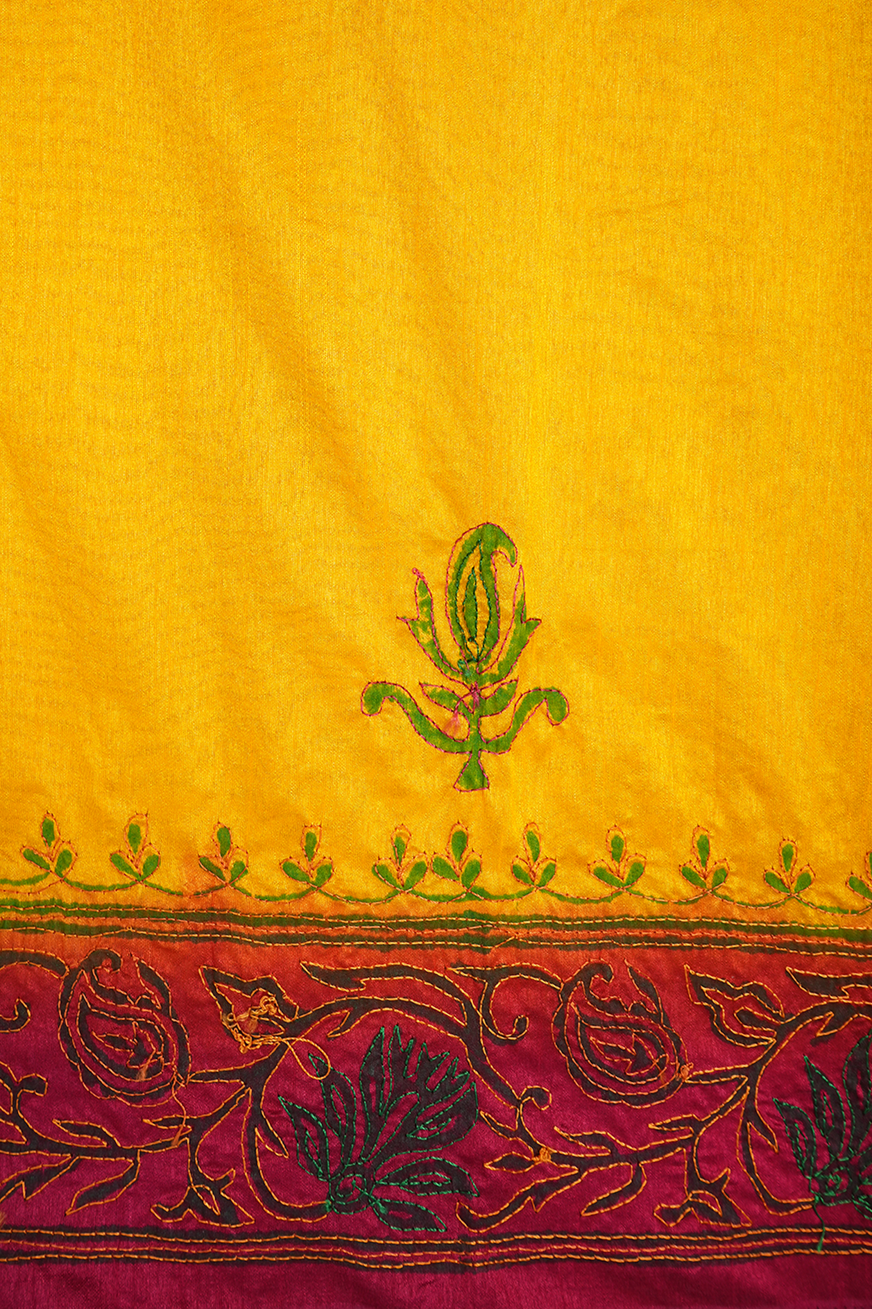 Floral Embroidered Design Mango Yellow Raw Silk Saree