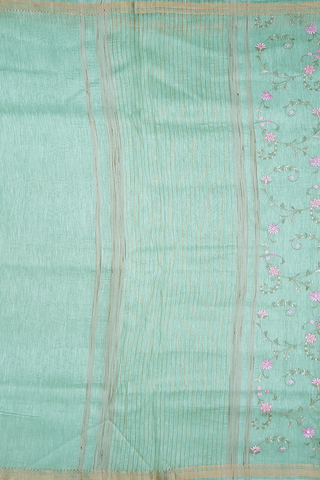 Floral Embroidered Design Mint Green Linen Saree