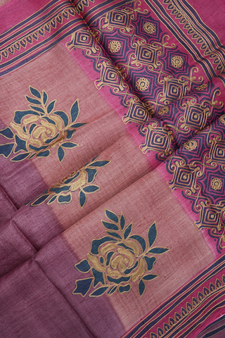 Floral Embroidered Design Multicolor Tussar Silk Saree