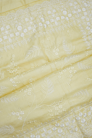 Floral Embroidered Design Pale Yellow Tussar Silk Saree