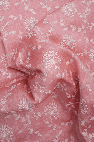 Floral Embroidered Design Peach Pink Linen Saree