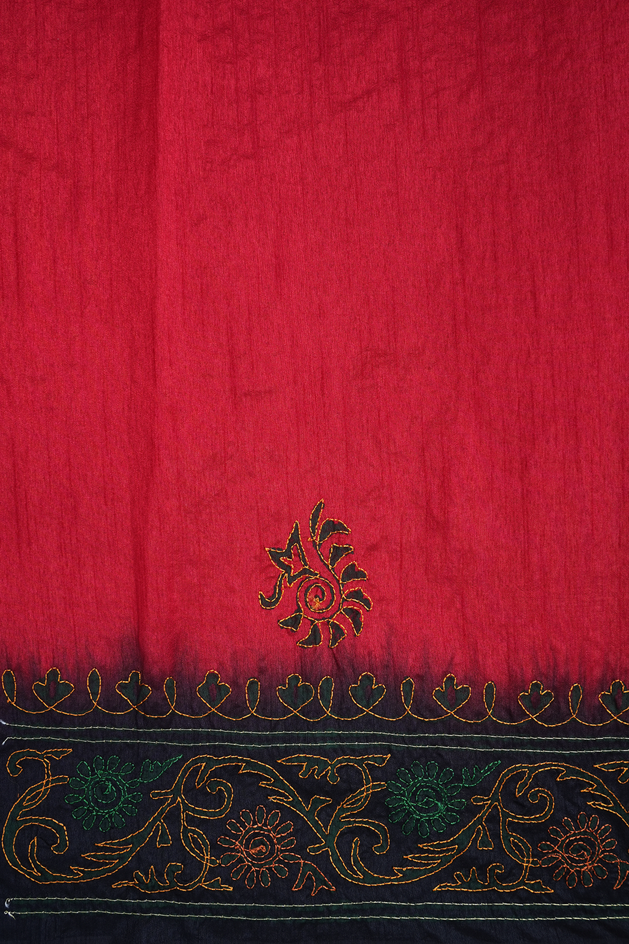 Floral Embroidered Design Ruby Red Raw Silk Saree