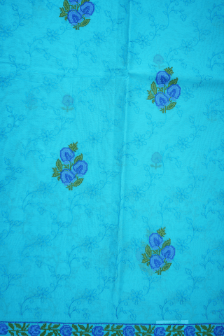 Floral Embroidered Design Sky Blue Ahmedabad Cotton Saree